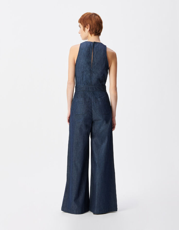 Dames jumpsuit zonder mouwen en rauw denim-3