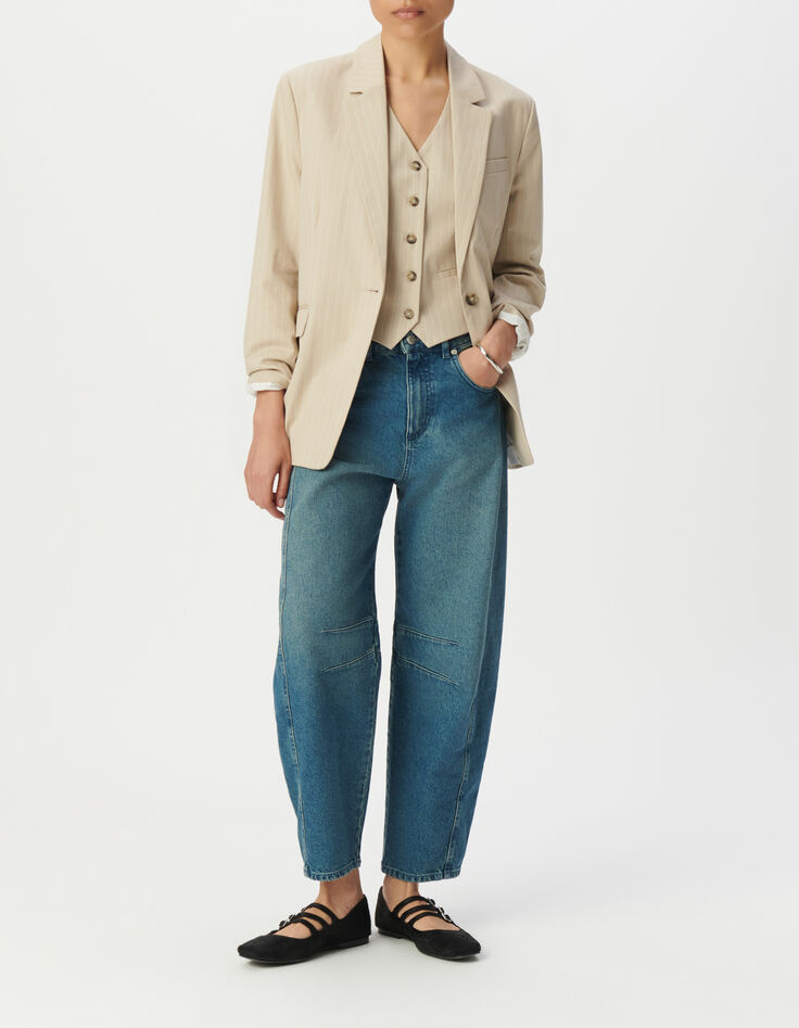 Beiger Damenblazer mit Tennisstreifen-2