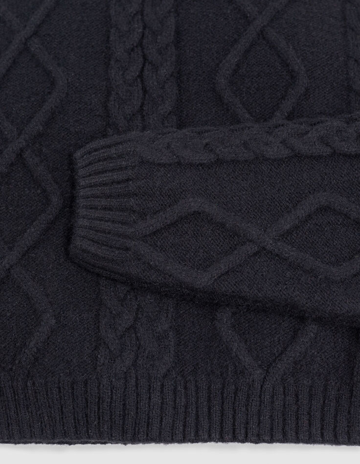 Schwarzer Zopfstrick-Kapuzenpullover für Mädchen-4