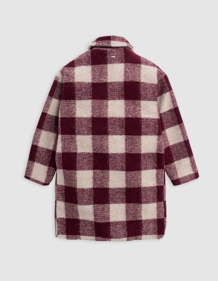 Girl's burgundy wool plaid coat-3 Girl's burgundy wool plaid coat-3