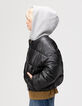 Kurze schwarze Mädchen-Steppjacke mit langen Ärmeln-2