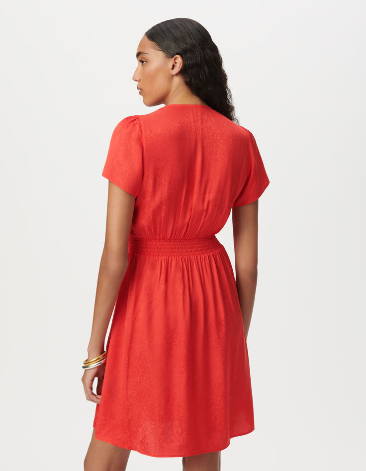 Robe rouge satinée jacquard motif animalier Femme-3