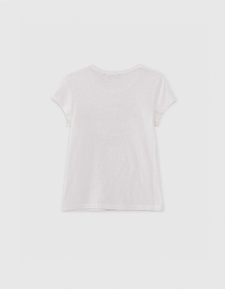 Camiseta blanco roto con mensaje y coletero ni&ntilde;a-3