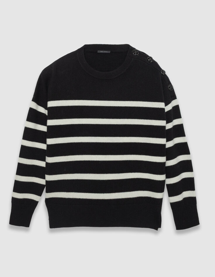 Matrozentrui zwart-ecru 100% wol knopen schouder Dames-6