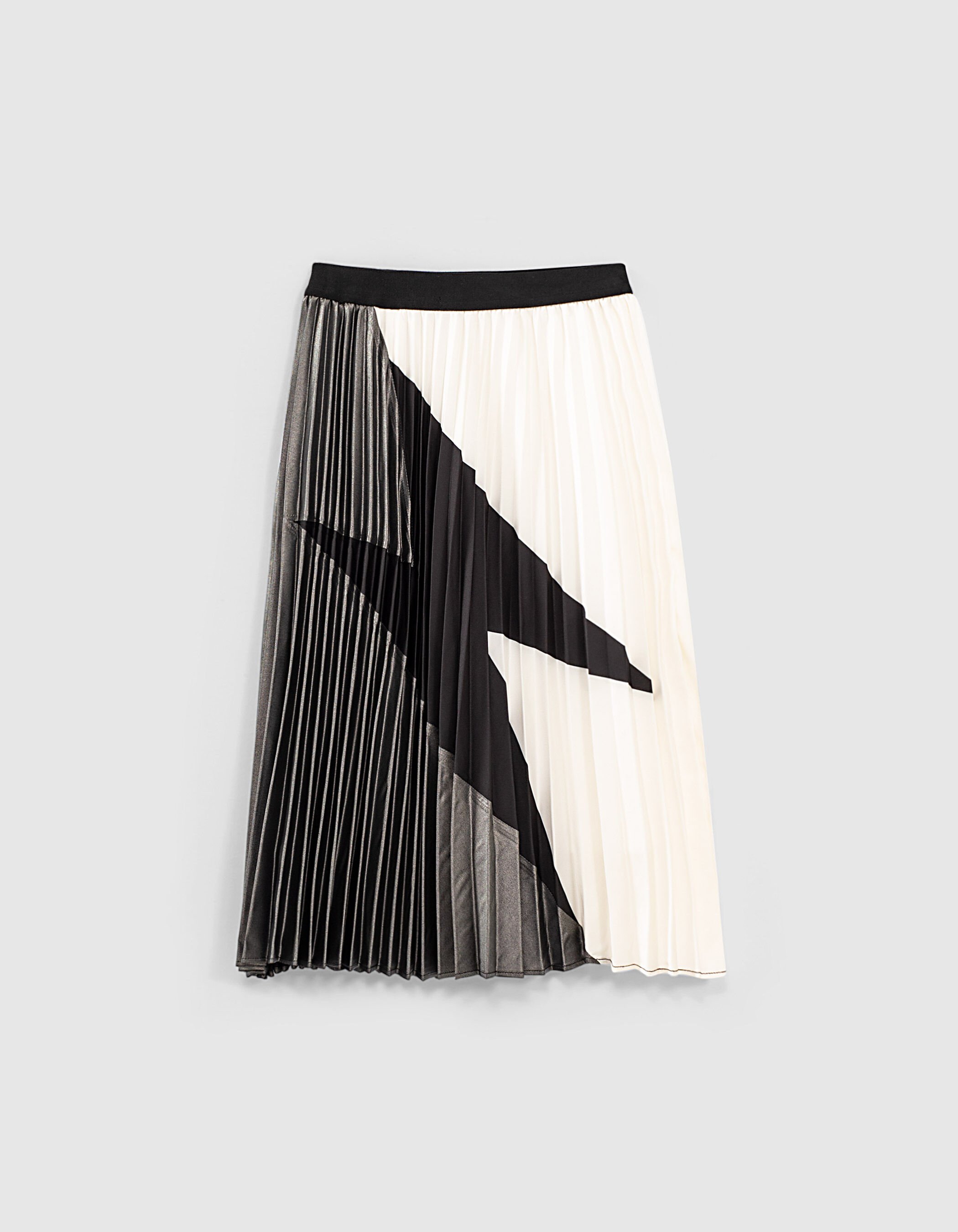 Jupe longue blanc casse noir argent plissee fille IKKS