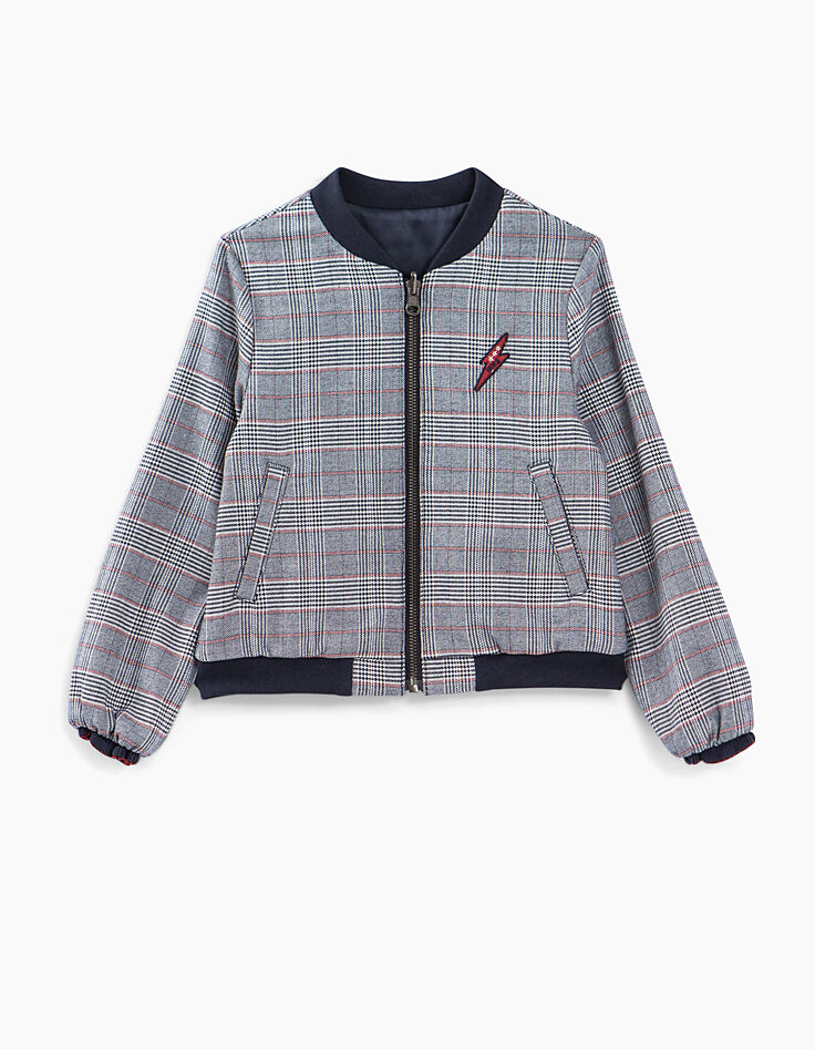 Bomber reversible príncipe de Gales y navy satinada niña-1 Bomber reversible príncipe de Gales y navy satinada niña-1