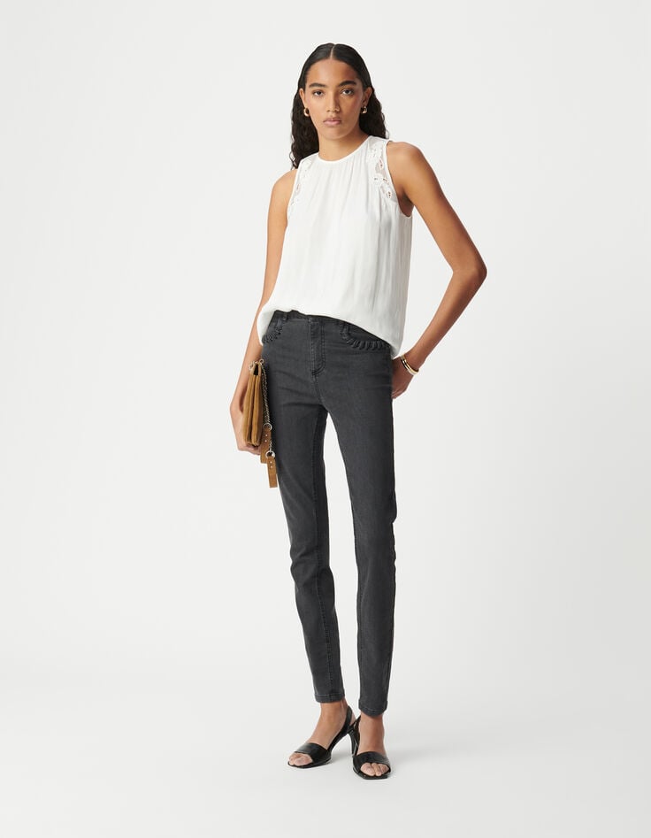 Witte top met kreukeffect en kant Dames-1