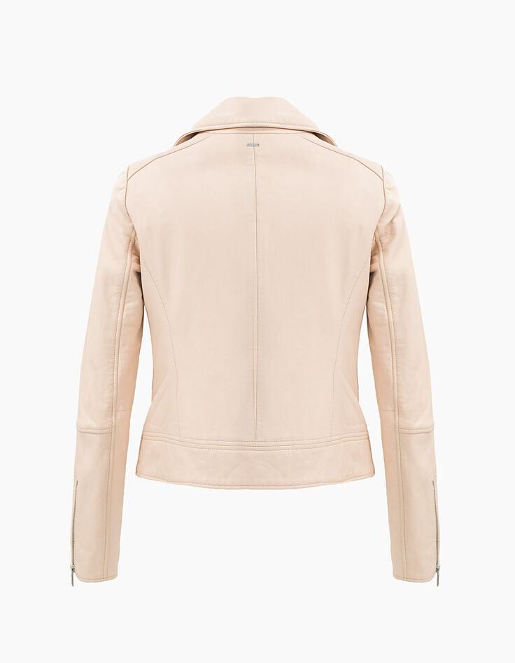 Blouson nude en cuir d'agneau détails zips femme-2