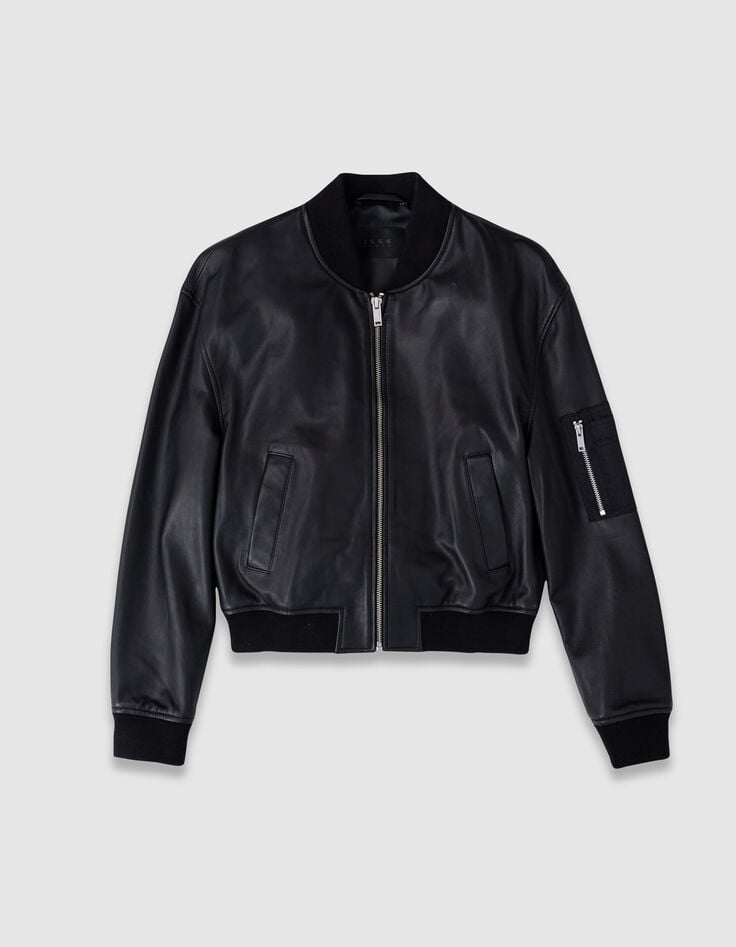 Schwarze Oversize-Damenbomberjacke aus Leder-5 Schwarze Oversize-Damenbomberjacke aus Leder-5