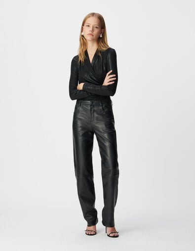 Women’s black lamé wrapover T-shirt - IKKS