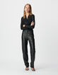 Women’s black lamé wrapover T-shirt-1 Women’s black lamé wrapover T-shirt-1