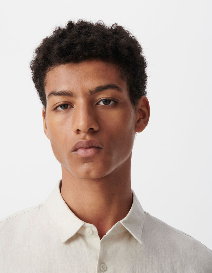 Men’s beige linen SLIM shirt-5