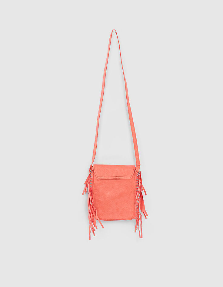 Sac à main corail foncé brodé à franges fille-4