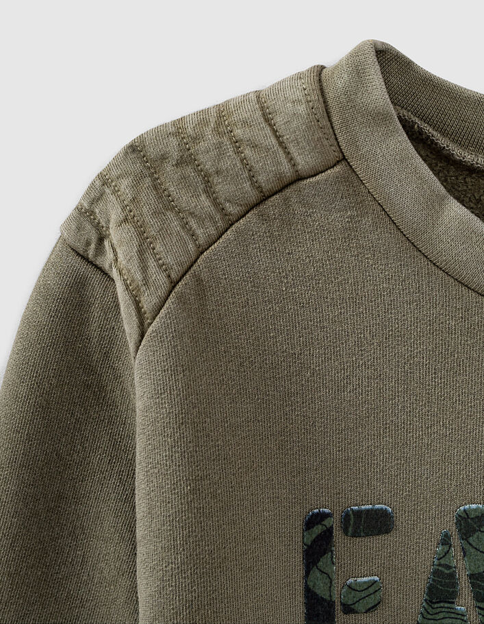 Boys’ khaki sweatshirt with camouflage velvet slogan - IKKS
