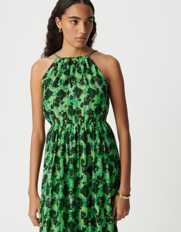 Robe longue verte imprimé abstrait Femme-4