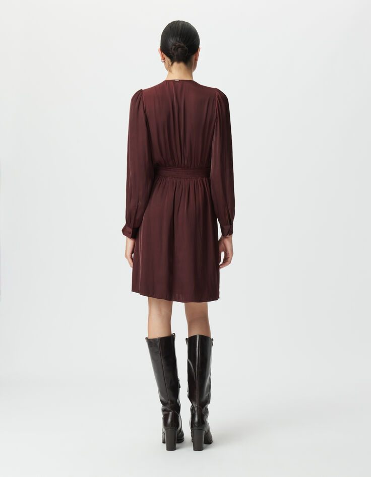 Women’s burgundy dress with covered buttons-3