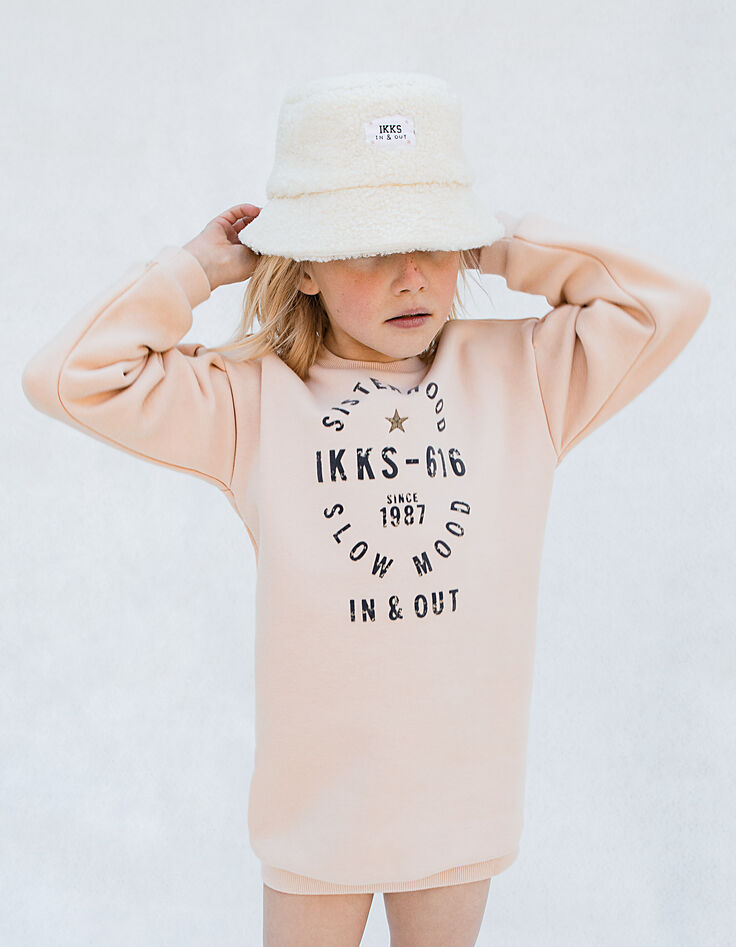 Girls’ pink sweatshirt-dress+slogan&embroidered star-1 Girls’ pink sweatshirt-dress+slogan&embroidered star-1