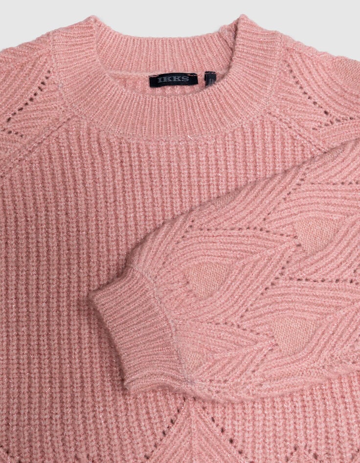 Girls’ pink knit sweater with jacquard sleeves-4 Girls’ pink knit sweater with jacquard sleeves-4