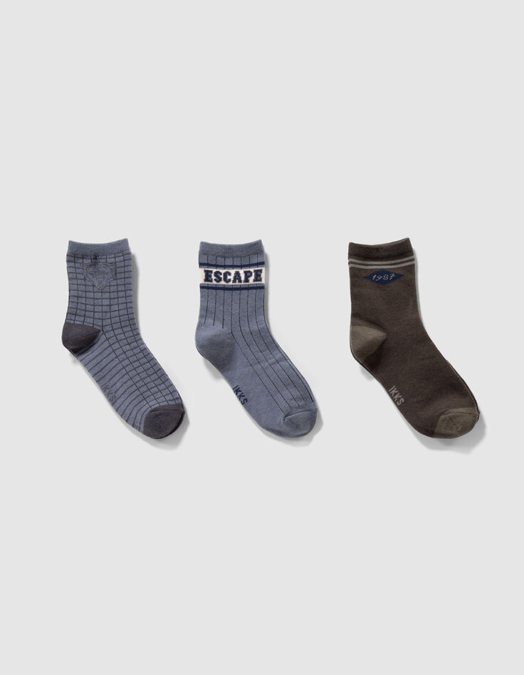 Boys’ khaki and grey blue socks-1