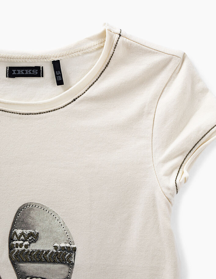 Cremeweißes Mädchen-T-Shirt mit Sandalenprint und Fransen - IKKS