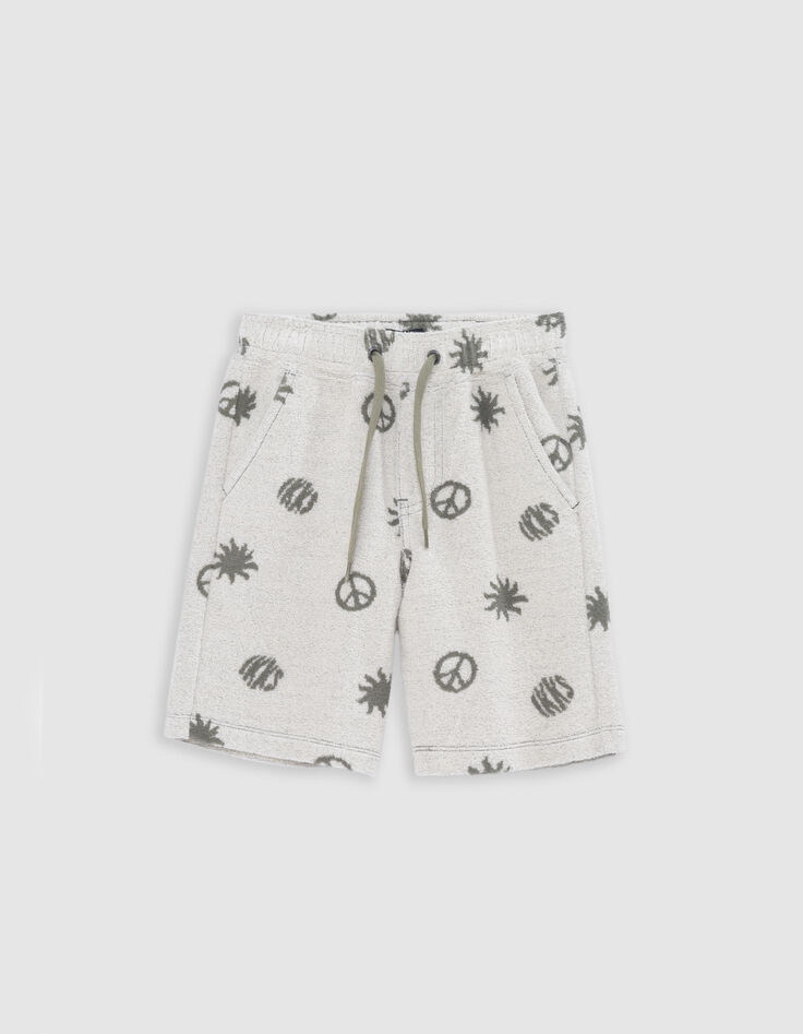 Khaki Jungenbermudas, Frottee, Peace-and-Love-Motive-2