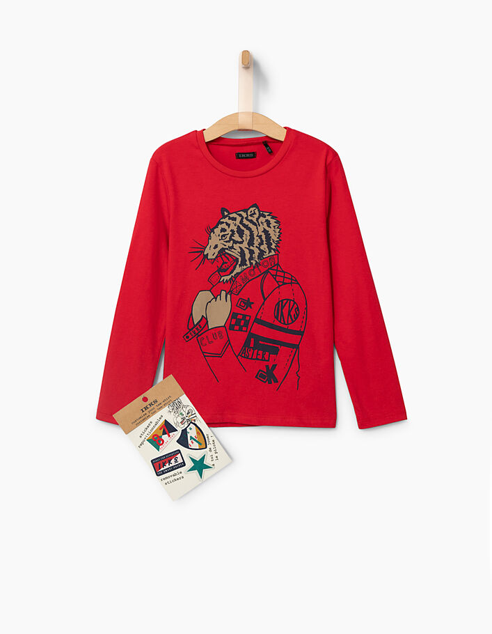 Tee-shirt rouge tigre et stickers amovibles garçon - IKKS