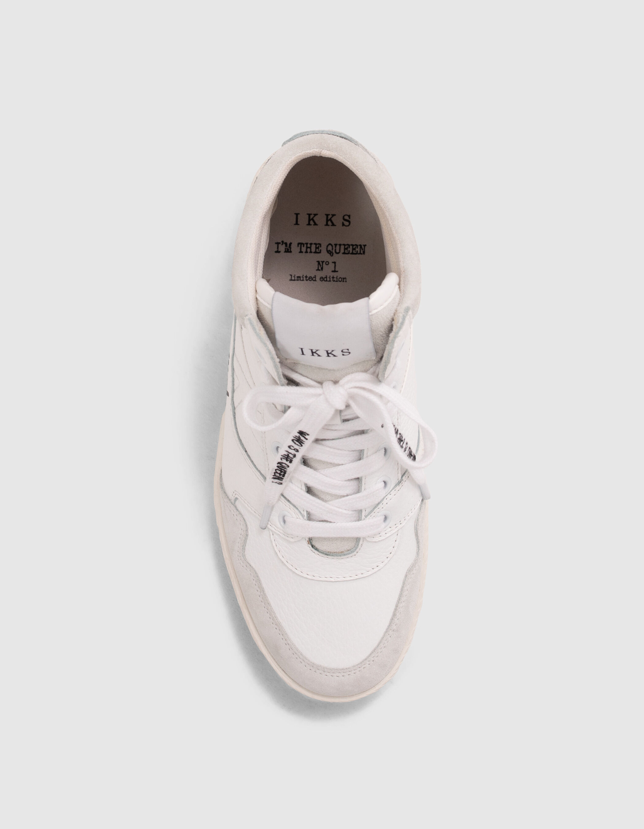 Women s white leather trainers with screen printed side