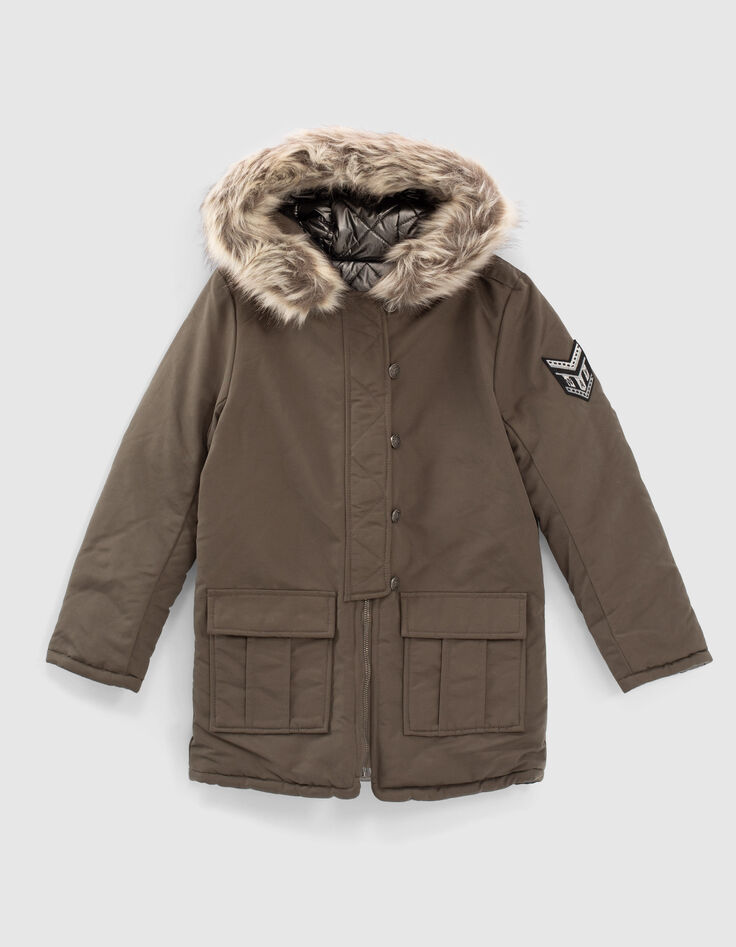Parka r&eacute;versible bronze et matelass&eacute;e m&eacute;tallis&eacute;e fille-1