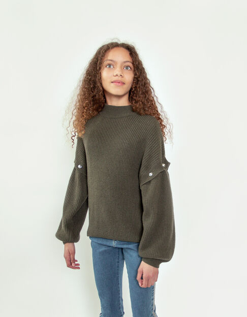 Girls’ khaki knit sweater with batwing sleeves