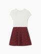 Witte jurk in twee materialen met rode plooiprint meisjes -4