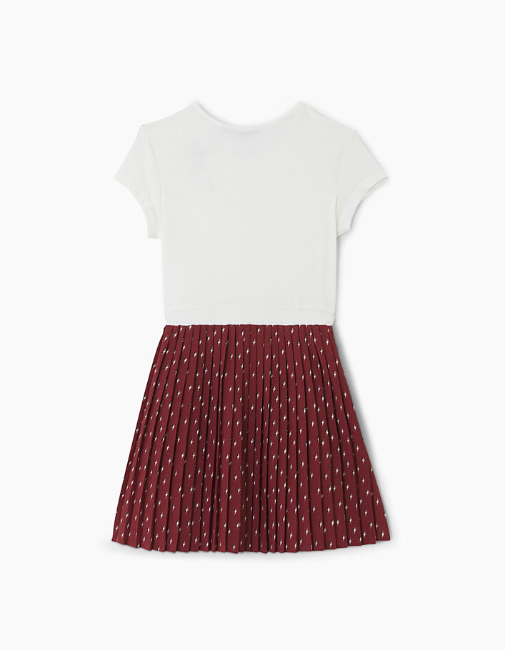Girls’ off-white mixed fabric red pleated print dress - IKKS