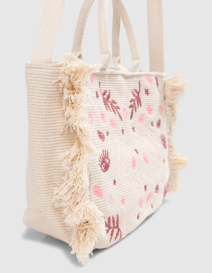 Beige handtas geweven borduursels en franjes meisjes-6