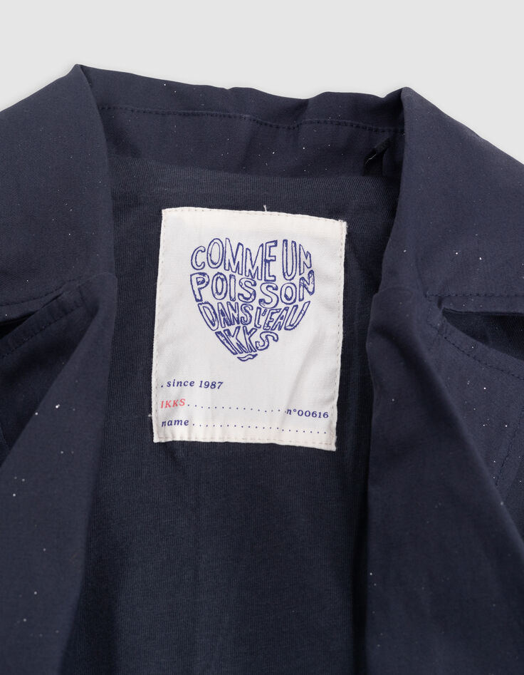 Marineblauer kurzer Mädchen-Trenchcoat mit Glitzer-7