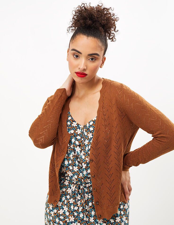 Camel vest ajourtricot, geschulpt I.Code-2 Camel vest ajourtricot, geschulpt I.Code-2