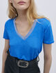 Top bleu bi matière encolure bords-côtes rayés Femme-4