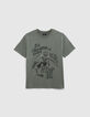 Boys’ khaki T-shirt with tiger-surfer image-1