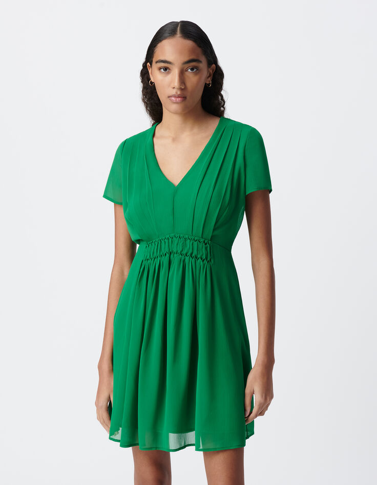 Vestido verde plisado cintura-3