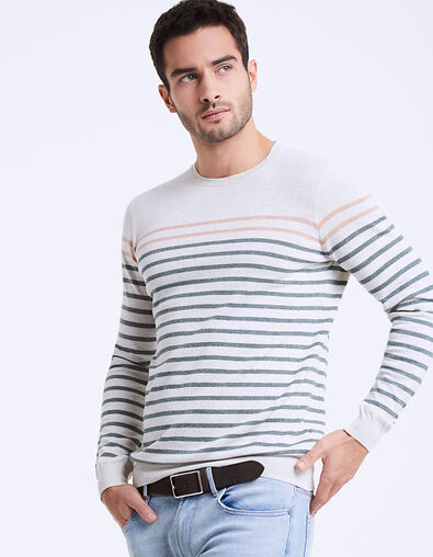 Pull marinière à rayures kaki et mandarine Homme - IKKS