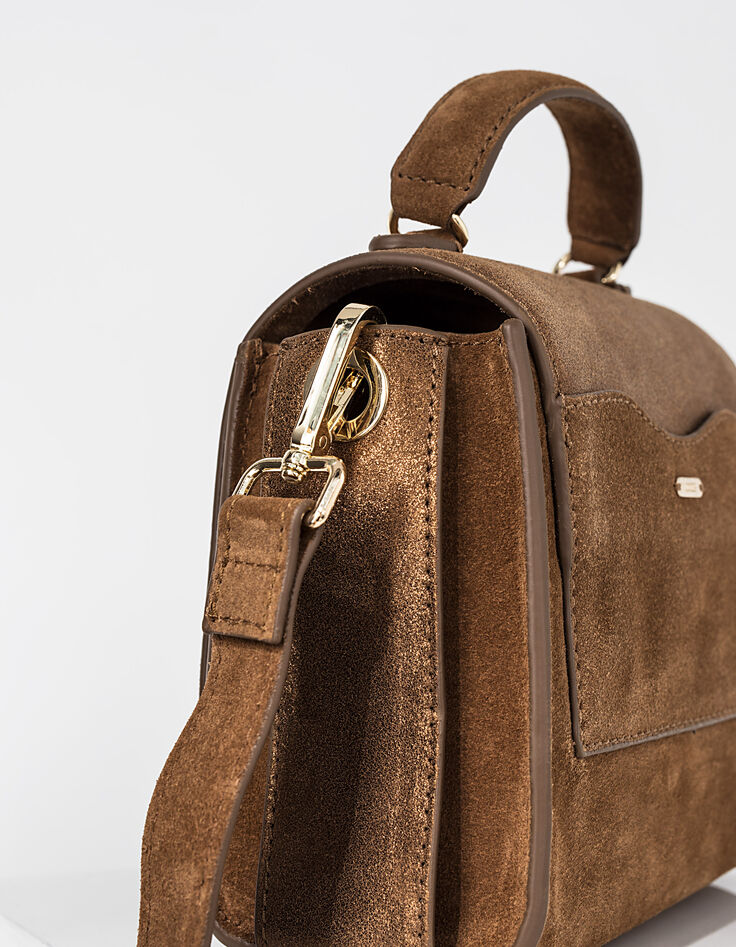 Cognacfarbene Trapeztasche aus Leder I.Code-5