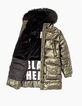 Girls’ khaki metallic-look long padded jacket-4