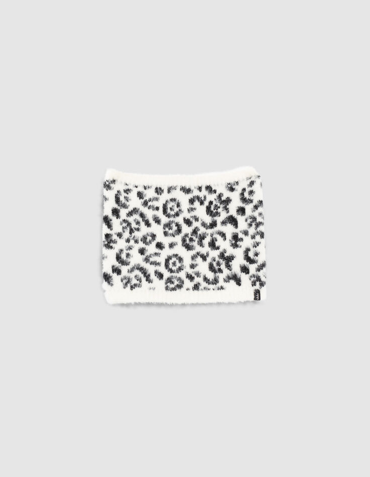 Snood écru tricot motif léopard fourré fille-2