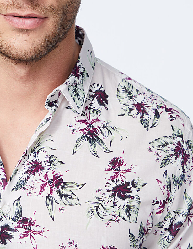 Chemise SLIM mauve imprimé fleurs et feuilles Homme-4 Chemise SLIM mauve imprimé fleurs et feuilles Homme-4