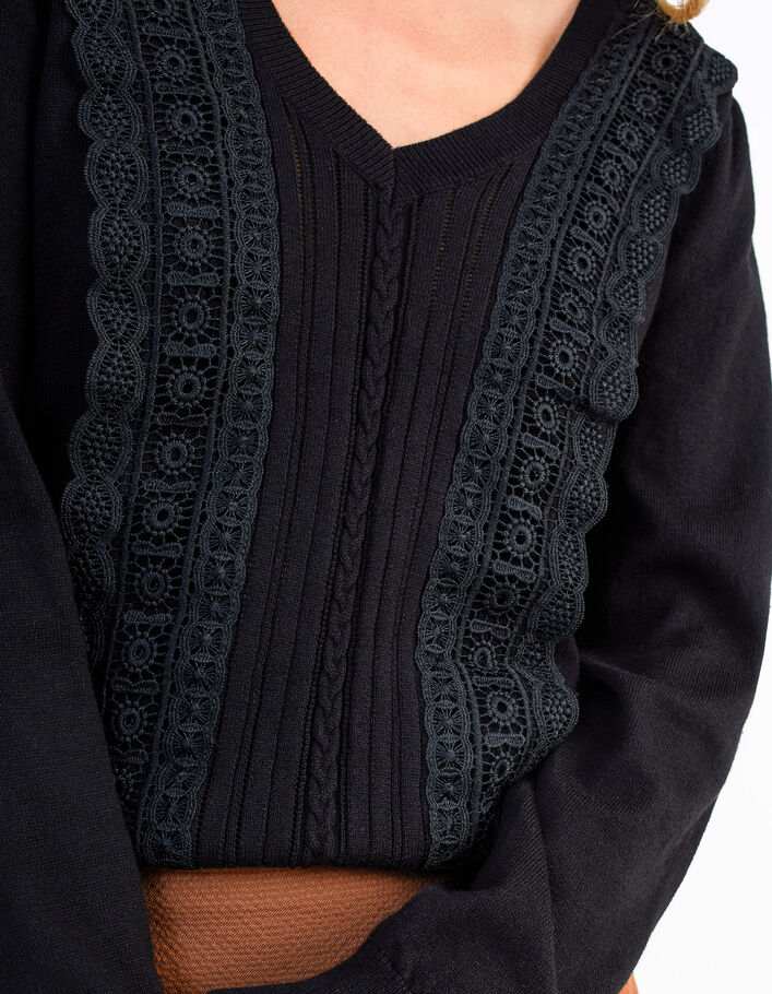 I.Code black knit sweater with lace