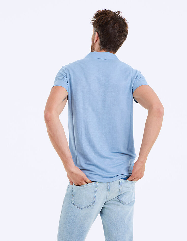 Polo azul stone de viscosa para Hombre-3