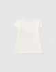 Cremeweißes Mädchen-T-Shirt mit goldfarbener Herzstickerei-2