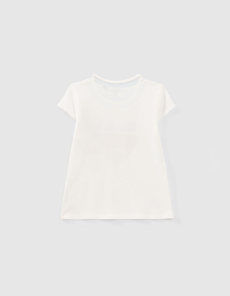 Cremeweißes Mädchen-T-Shirt mit goldfarbener Herzstickerei-2