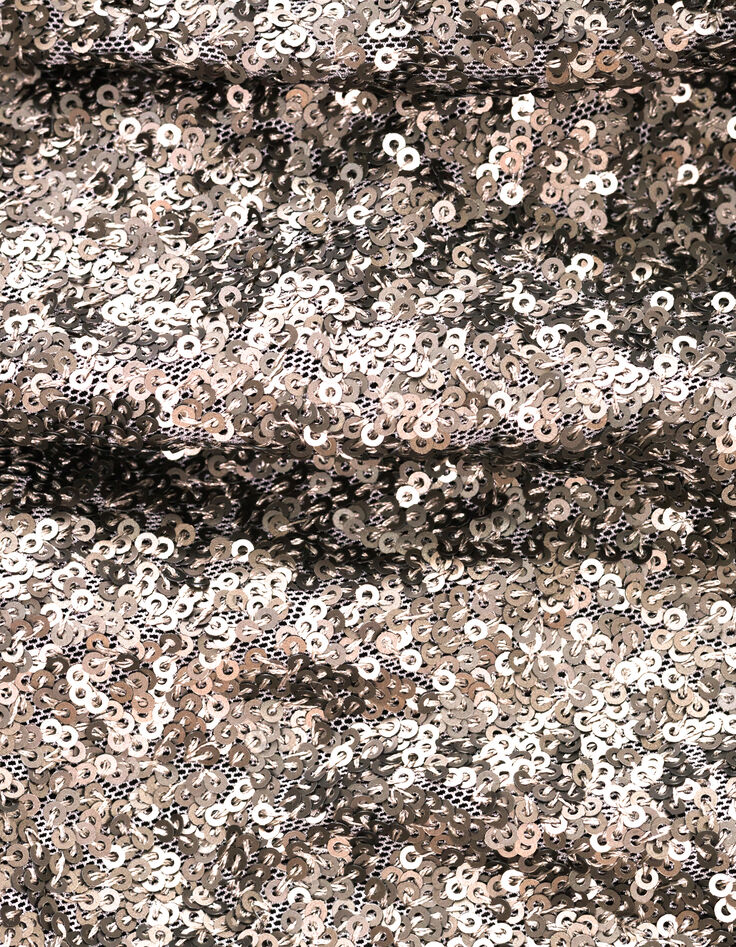 Top gris manche courte brodé sequins métallisés Femme-7