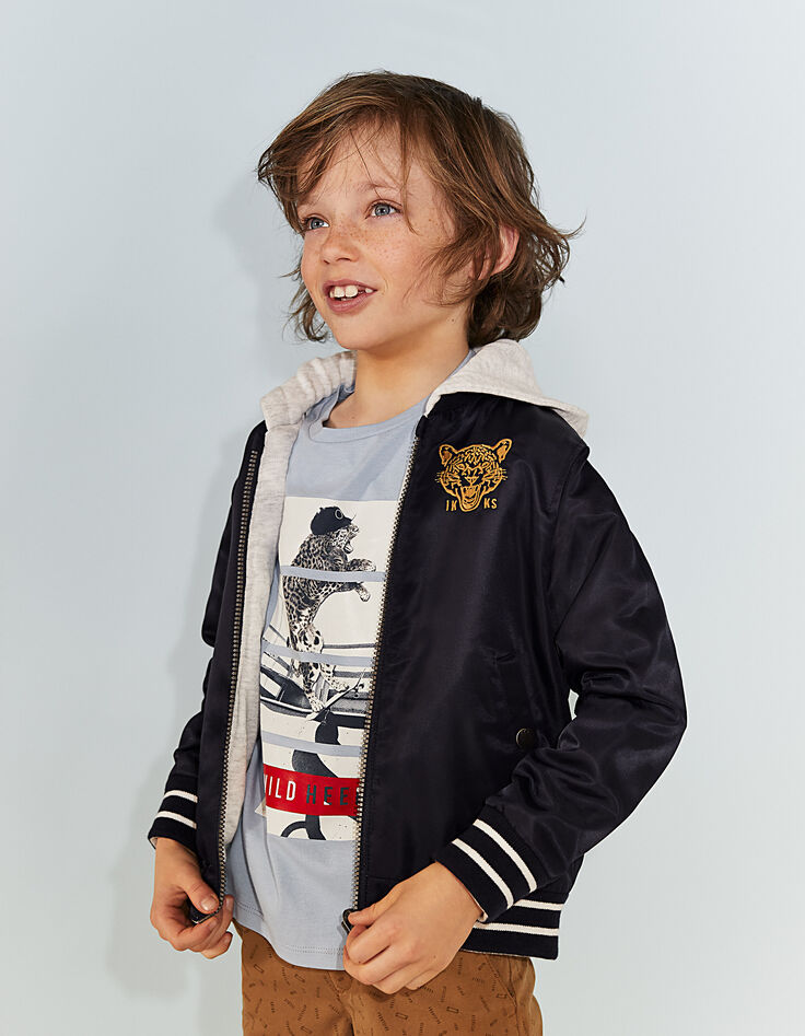 Bomber réversible navy et beige clair garçon-1