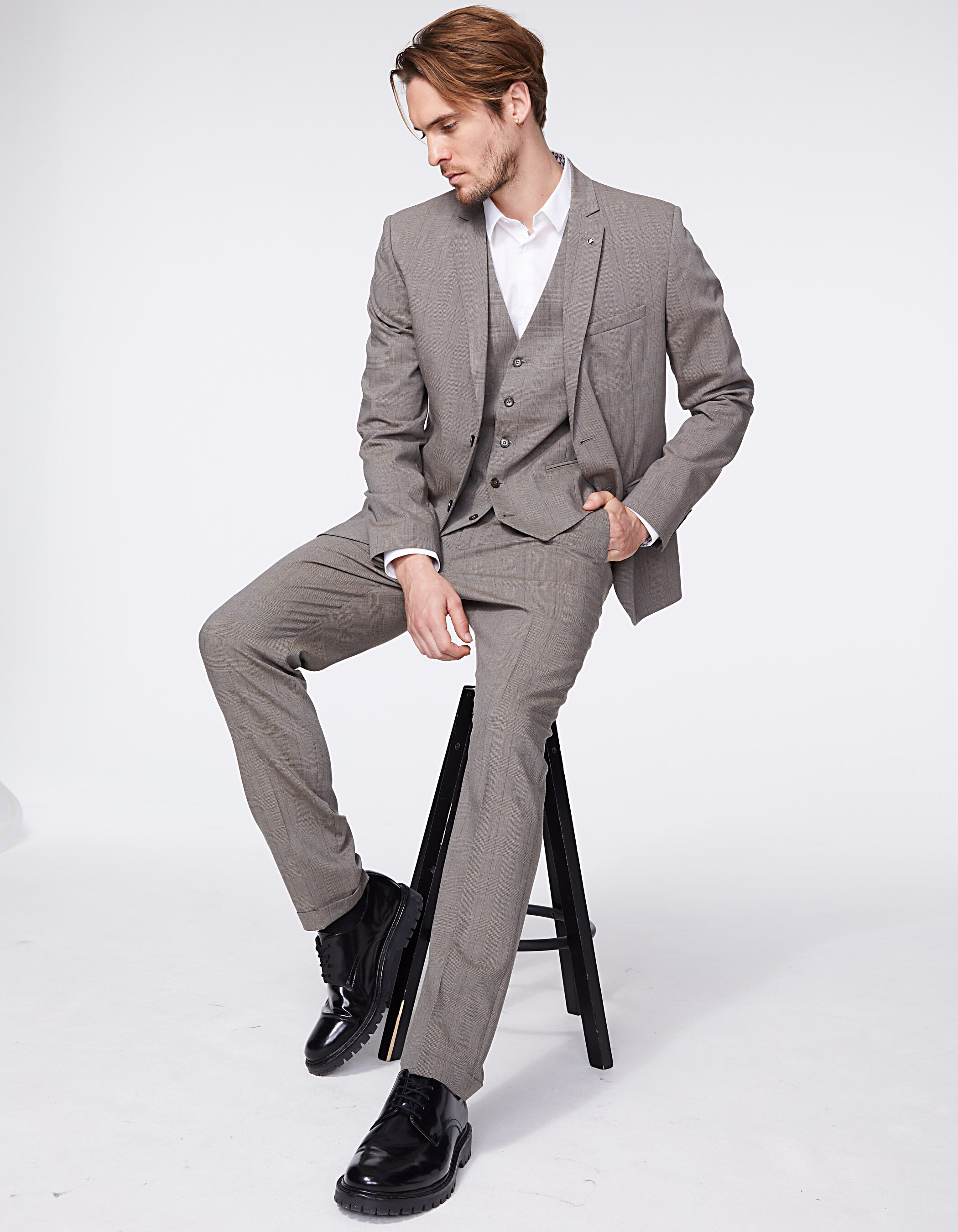 Pantalon de traje vison principe de Gales Hombre