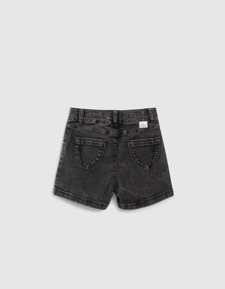 Short en jean noir délavé fille-2